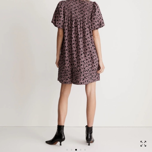 Madewell Purple and Black Mini Dress with Puff Sleeves and Pockets - Picture 2 of 8